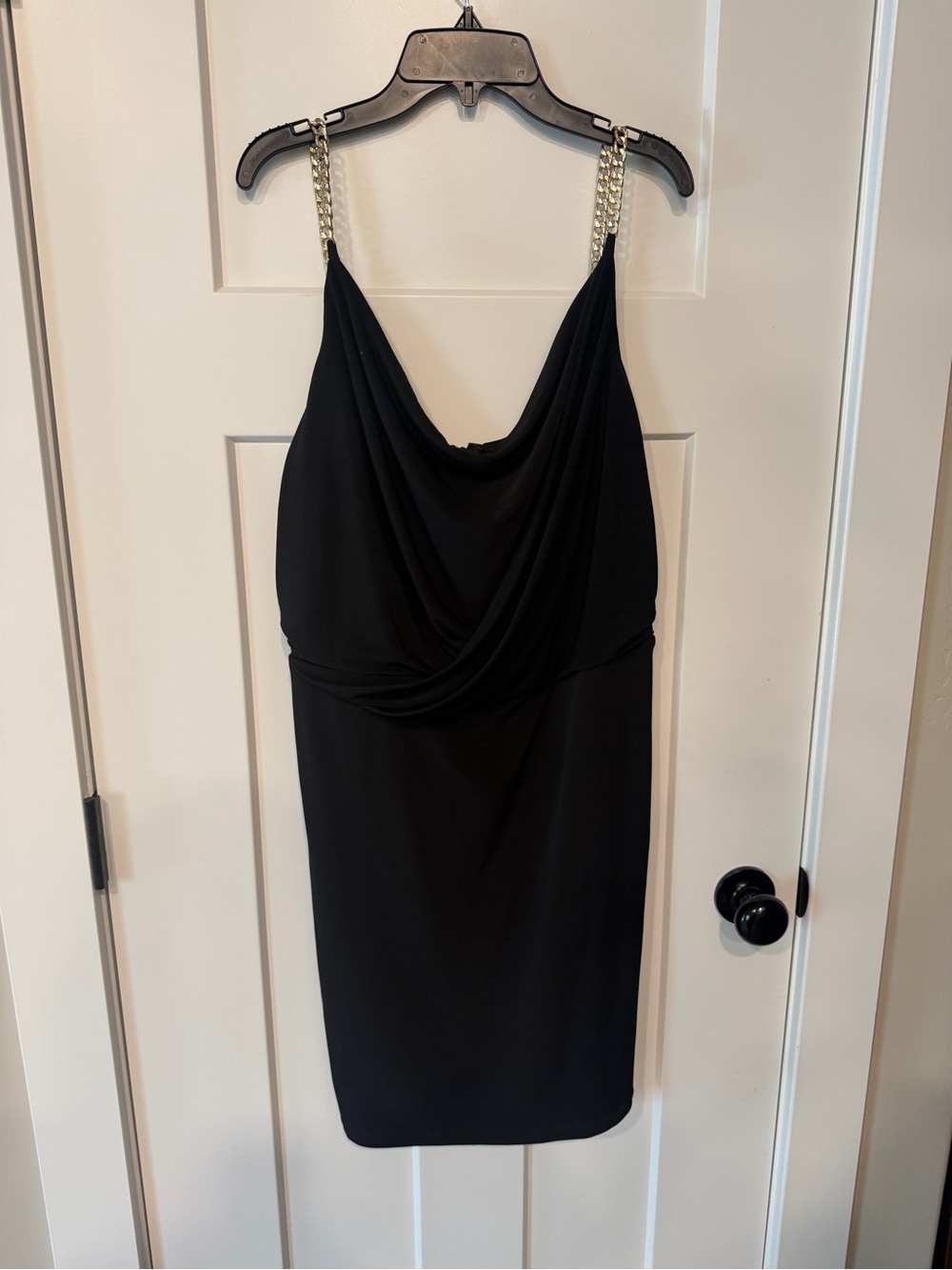 Women’s Calvin Klein Black Mini Black Dress with Gold Chain Straps Size 12